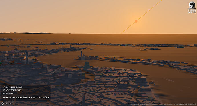 Venice – November Sunrise – Aerial – Into Sun