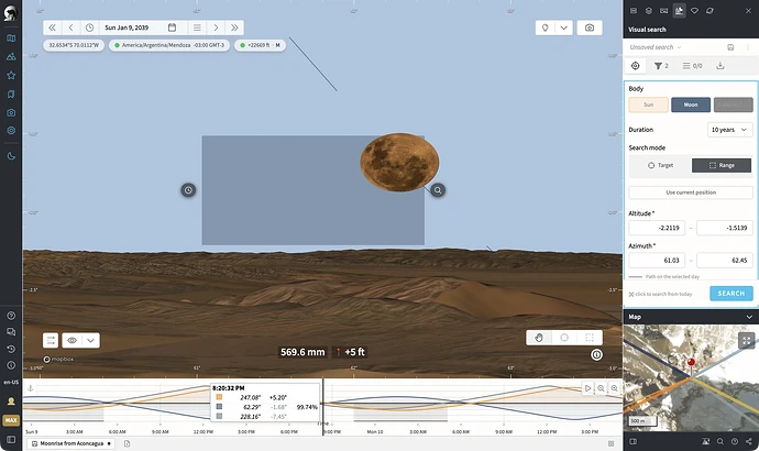 Negative Altitude Visual Search from Aconcagua