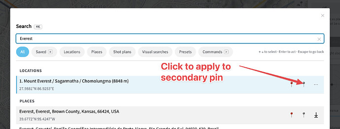 Search and keyboard selection for a Saved Location